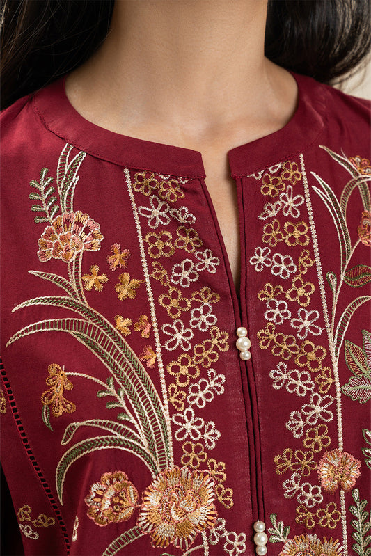 3 PIECE EMBROIDERED LAWN SUIT-MALEFICENT MAROON (UNSTITCHED)