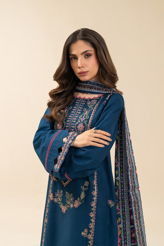 3 PIECE EMBROIDERED LAWN SUIT-CERULEAN FOLK (UNSTITCHED)
