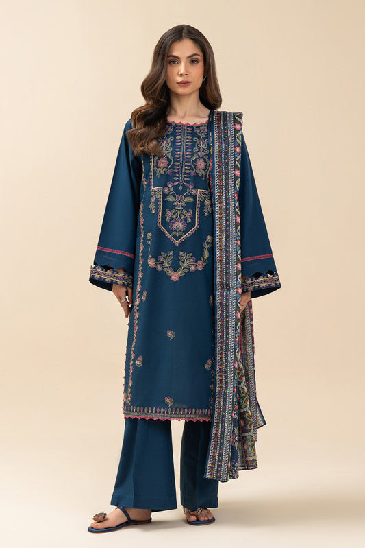 3 PIECE EMBROIDERED LAWN SUIT-CERULEAN FOLK (UNSTITCHED)