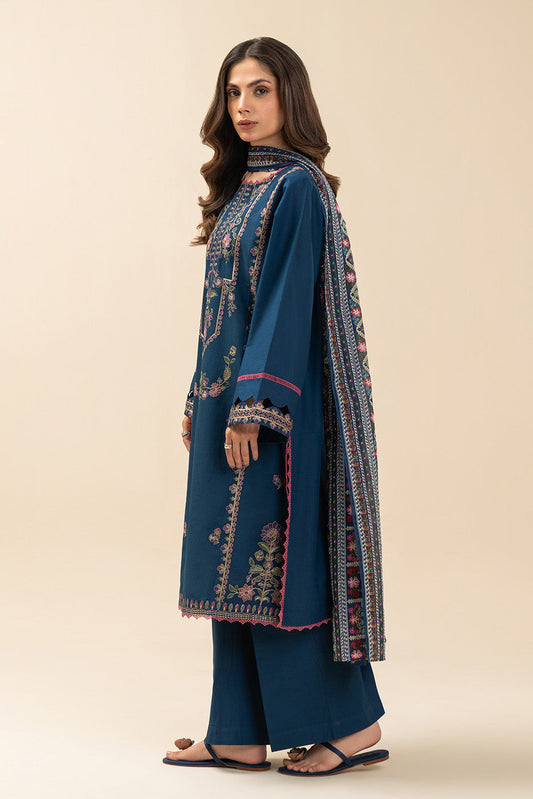 3 PIECE EMBROIDERED LAWN SUIT-CERULEAN FOLK (UNSTITCHED)