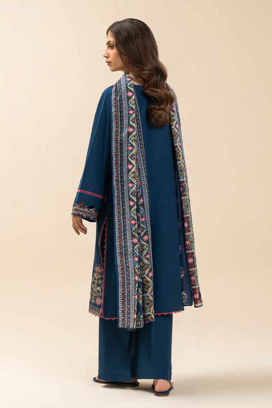 3 PIECE EMBROIDERED LAWN SUIT-CERULEAN FOLK (UNSTITCHED)