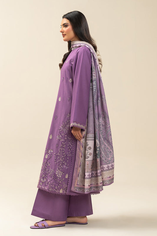3 PIECE EMBROIDERED LAWN SUIT-MAUVE MIRAGE (UNSTITCHED)