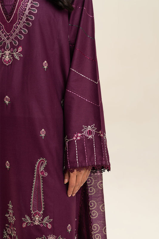 3 PIECE EMBROIDERED LAWN SUIT-PLUM JEWEL (UNSTITCHED)
