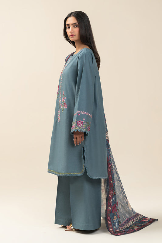 3 PIECE EMBROIDERED LAWN SUIT-ARCTIC BLUE (UNSTITCHED)