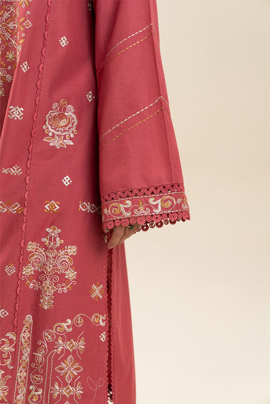 3 PIECE EMBROIDERED LAWN SUIT-CORAL CRANBERRY (UNSTITCHED)
