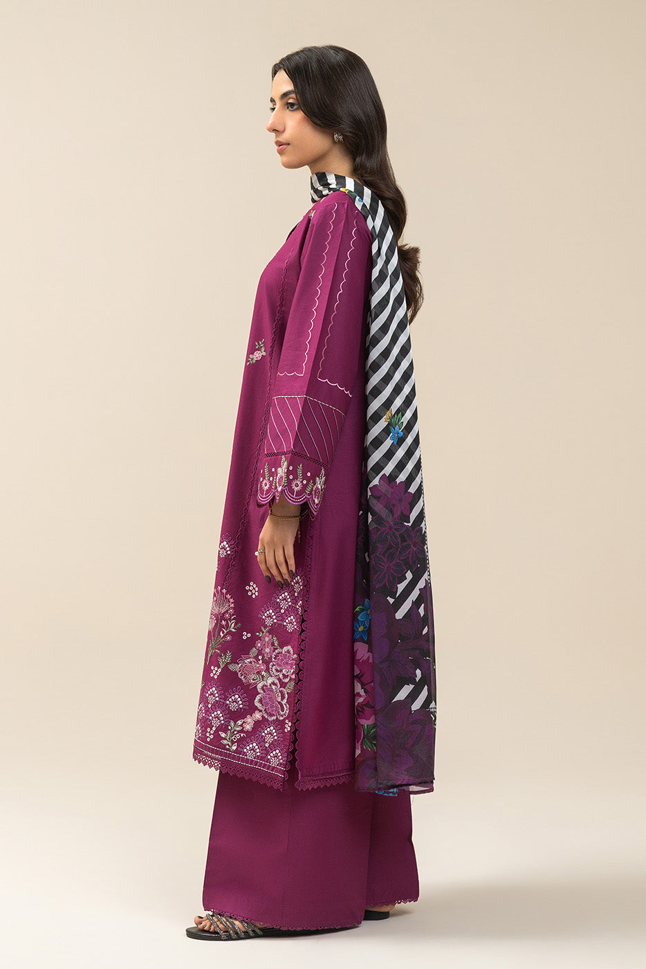 3 PIECE EMBROIDERED LAWN SUIT-CERISE DUSK (UNSTITCHED)