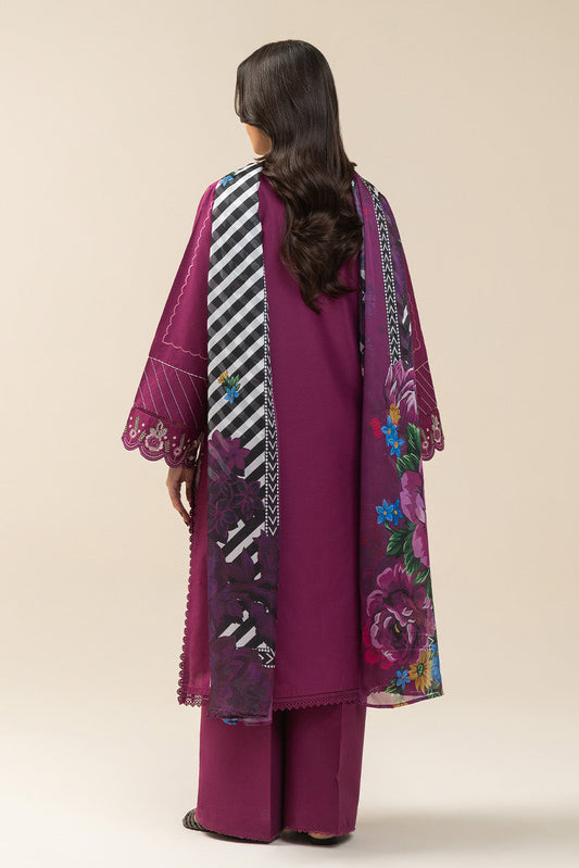 3 PIECE EMBROIDERED LAWN SUIT-CERISE DUSK (UNSTITCHED)
