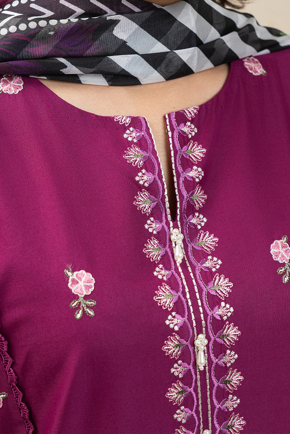 3 PIECE EMBROIDERED LAWN SUIT-CERISE DUSK (UNSTITCHED)