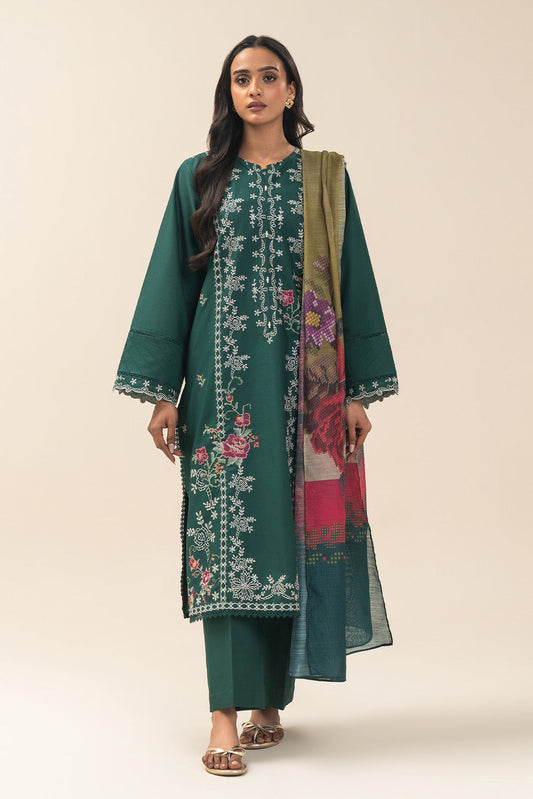 3 PIECE EMBROIDERED LAWN SUIT-GREEN AMBER (UNSTITCHED)