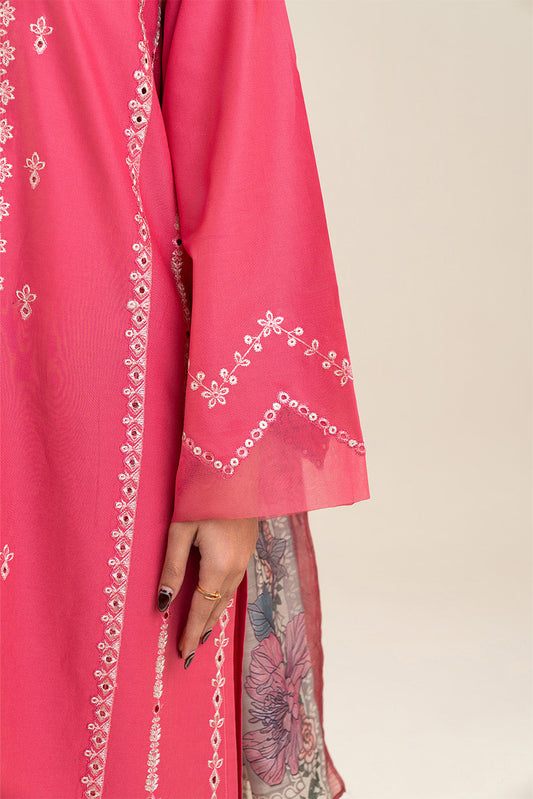 3 PIECE EMBROIDERED LAWN SUIT-PINK PALISADE (UNSTITCHED)