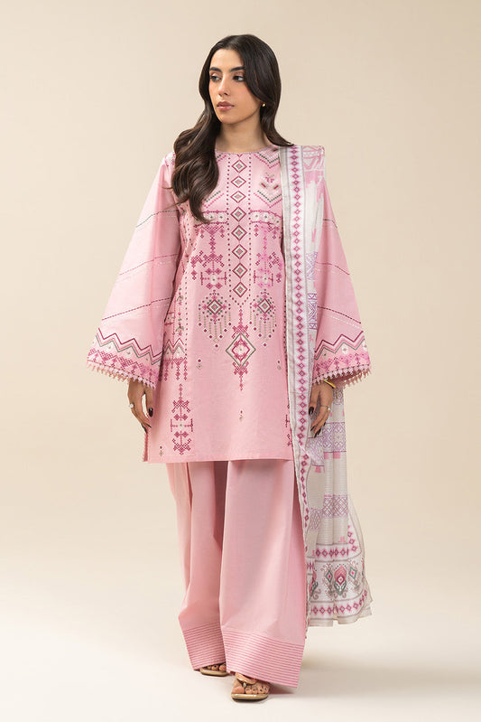3 PIECE EMBROIDERED LAWN SUIT-ROSEATE (UNSTITCHED)