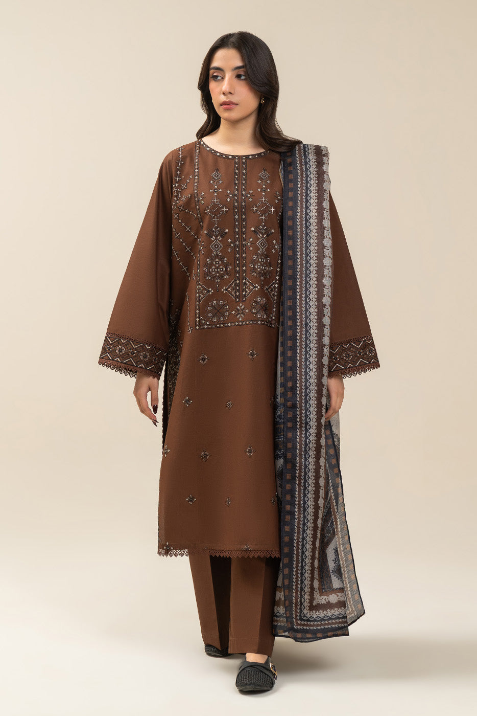 3 PIECE EMBROIDERED LAWN SUIT-MAHOGANY TRIBE (UNSTITCHED)
