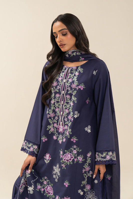 3 PIECE EMBROIDERED LAWN SUIT-PERIWINKLE (UNSTITCHED)