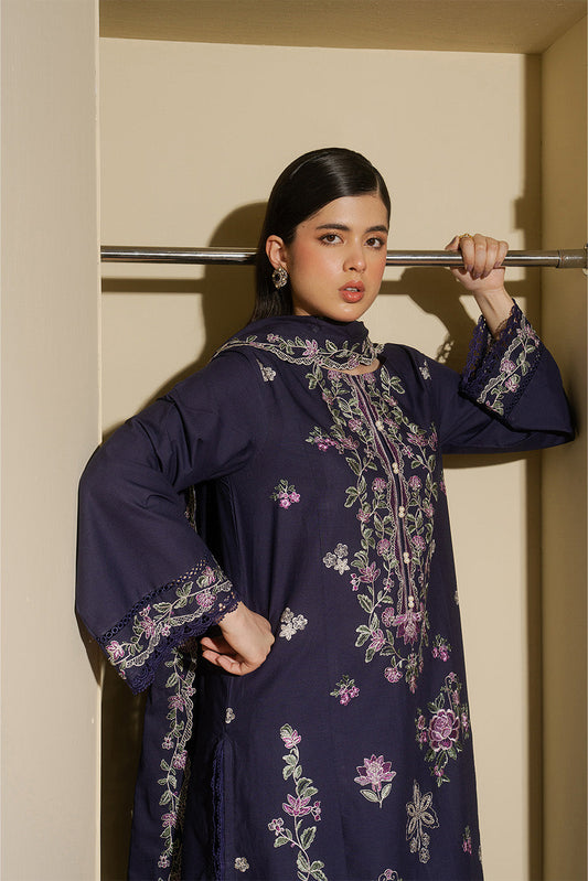 3 PIECE EMBROIDERED LAWN SUIT-PERIWINKLE (UNSTITCHED)