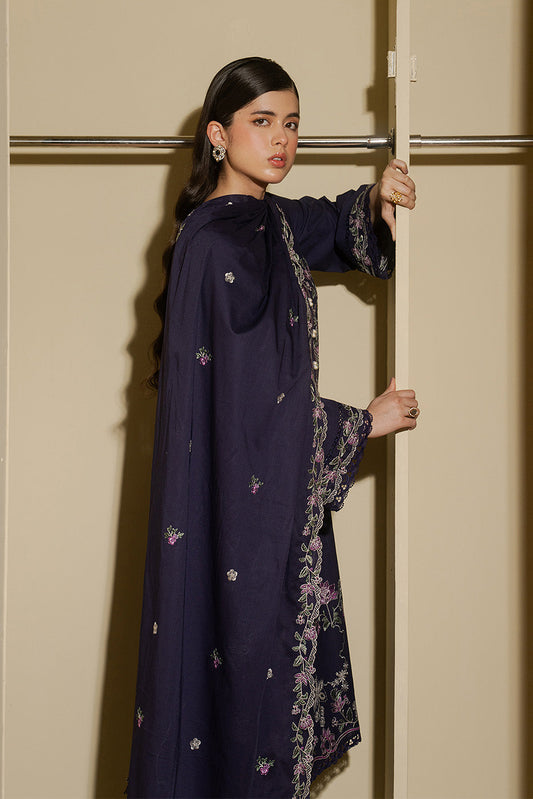 3 PIECE EMBROIDERED LAWN SUIT-PERIWINKLE (UNSTITCHED)