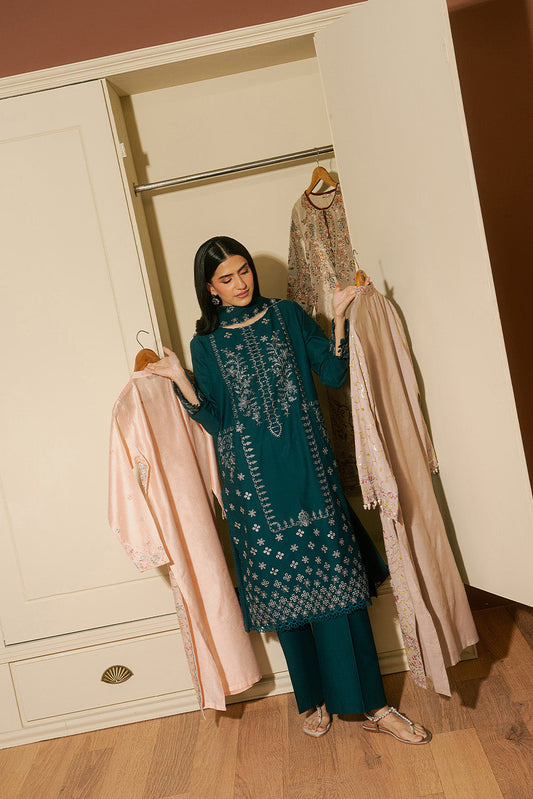 3 PIECE EMBROIDERED LAWN SUIT-STARDUST TEAL (UNSTITCHED)