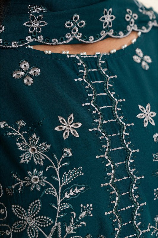3 PIECE EMBROIDERED LAWN SUIT-STARDUST TEAL (UNSTITCHED)