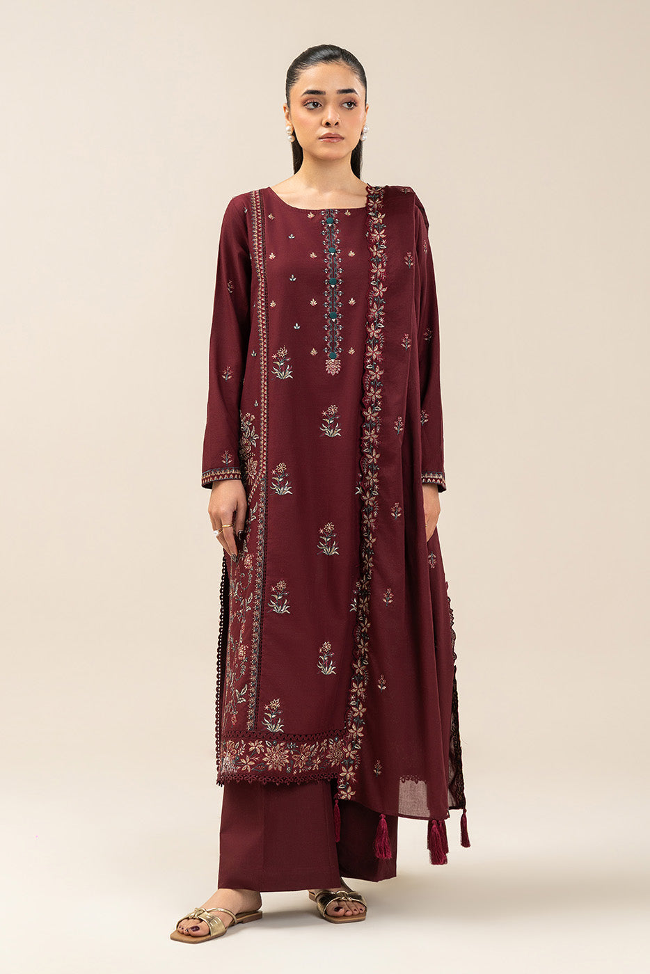 3 PIECE EMBROIDERED LAWN SUIT-MERLOT MISO (UNSTITCHED)
