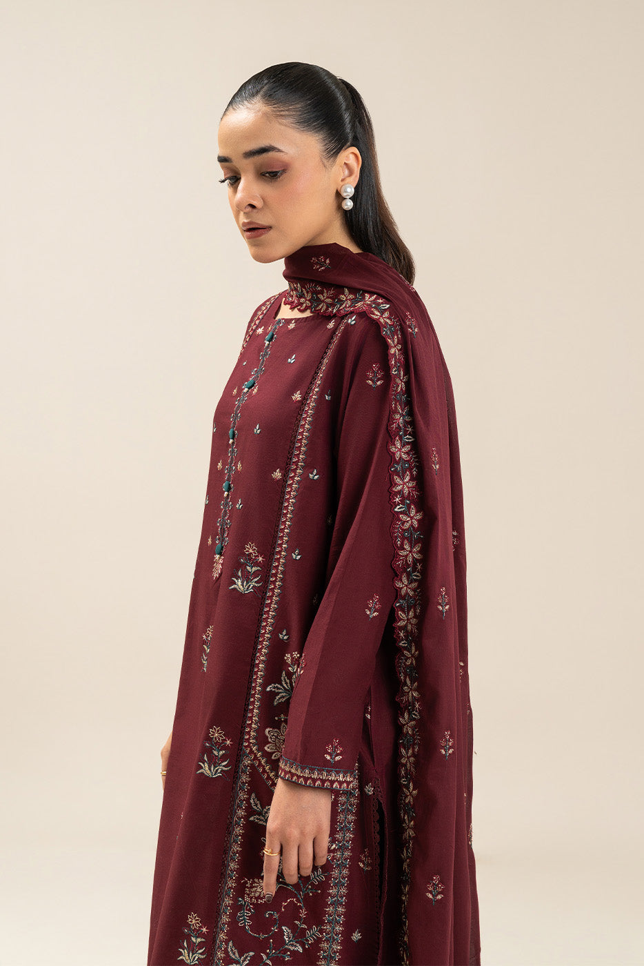 3 PIECE EMBROIDERED LAWN SUIT-MERLOT MISO (UNSTITCHED)