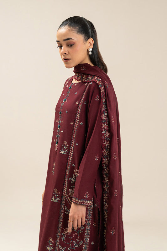 3 PIECE EMBROIDERED LAWN SUIT-MERLOT MISO (UNSTITCHED)