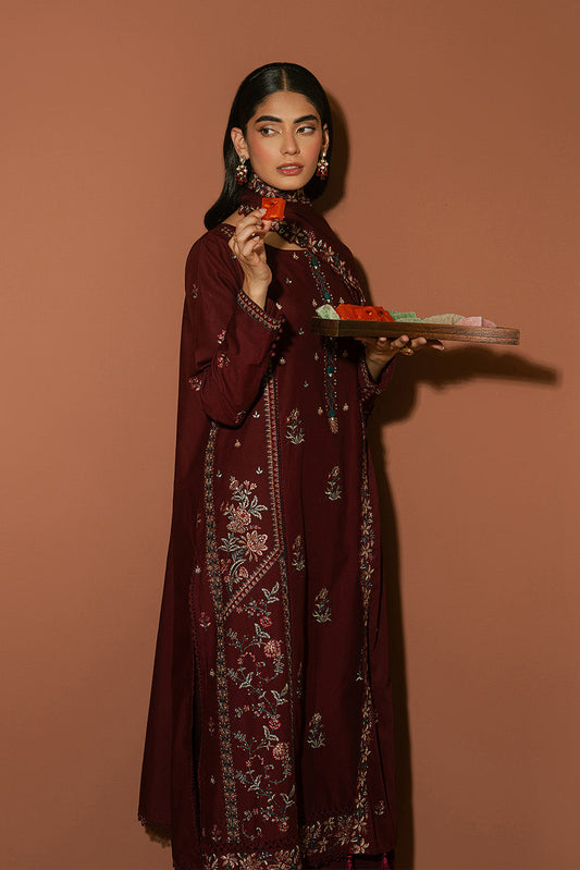 3 PIECE EMBROIDERED LAWN SUIT-MERLOT MISO (UNSTITCHED)