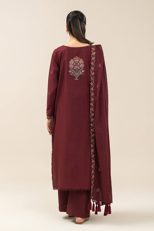 3 PIECE EMBROIDERED LAWN SUIT-MERLOT MISO (UNSTITCHED)