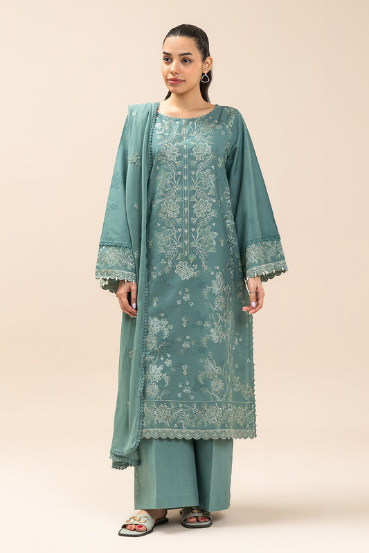3 PIECE EMBROIDERED SELF JACQUARD SUIT-OCEAN SILVER (UNSTITCHED)