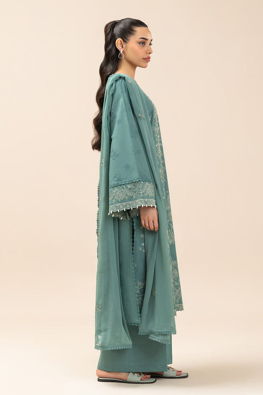 3 PIECE EMBROIDERED SELF JACQUARD SUIT-OCEAN SILVER (UNSTITCHED)
