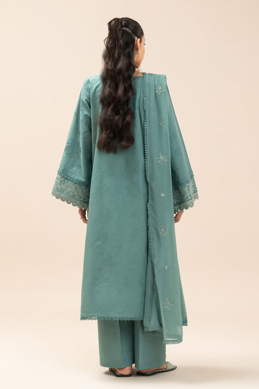 3 PIECE EMBROIDERED SELF JACQUARD SUIT-OCEAN SILVER (UNSTITCHED)