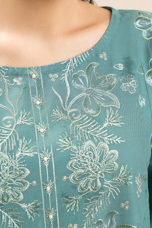 3 PIECE EMBROIDERED SELF JACQUARD SUIT-OCEAN SILVER (UNSTITCHED)