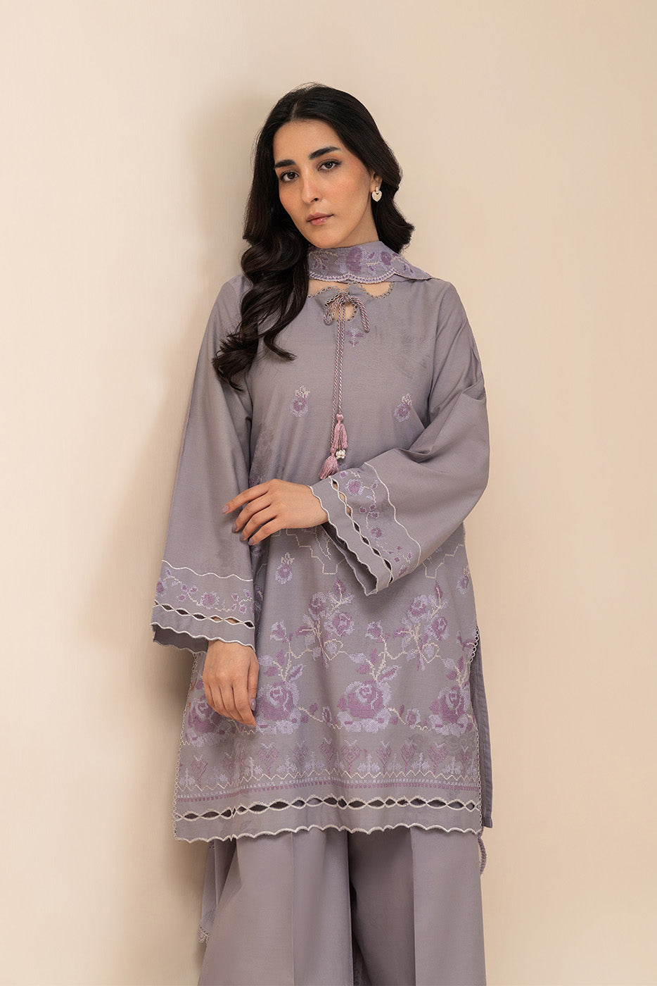 3 PIECE EMBROIDERED SELF JACQUARD SUIT-RITZY ROSE (UNSTITCHED)