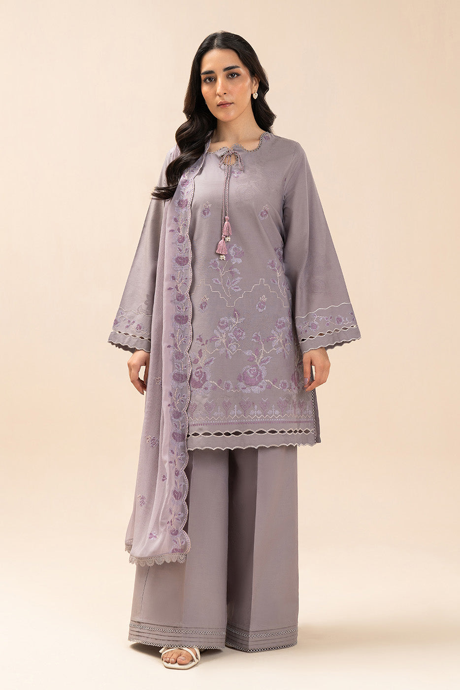 3 PIECE EMBROIDERED SELF JACQUARD SUIT-RITZY ROSE (UNSTITCHED)