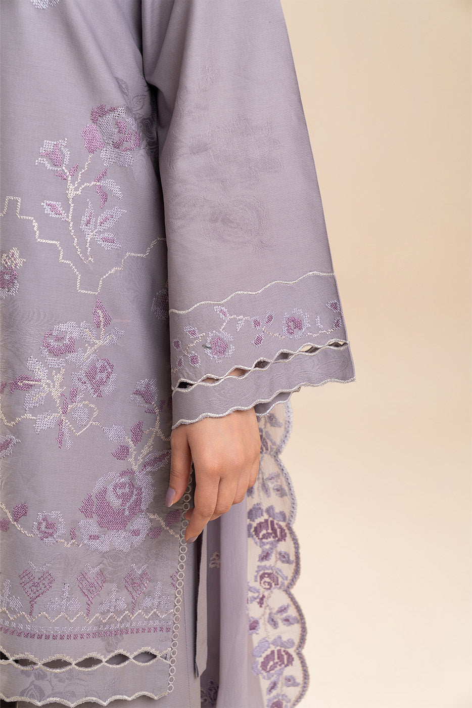 3 PIECE EMBROIDERED SELF JACQUARD SUIT-RITZY ROSE (UNSTITCHED)