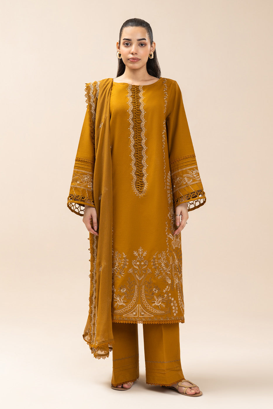 3 PIECE EMBROIDERED LAWN SUIT-MUSTARD MAJESTY (UNSTITCHED)