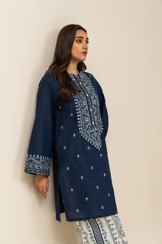 2 PIECE EMBROIDERED LAWN SUIT-NAVY SPRUCE (UNSTITCHED)