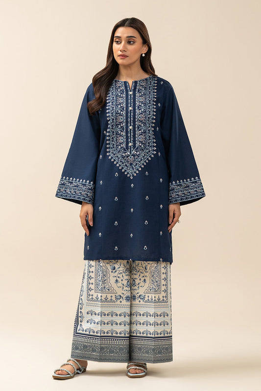 2 PIECE EMBROIDERED LAWN SUIT-NAVY SPRUCE (UNSTITCHED)