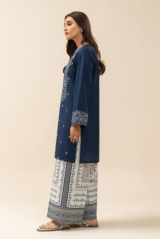 2 PIECE EMBROIDERED LAWN SUIT-NAVY SPRUCE (UNSTITCHED)
