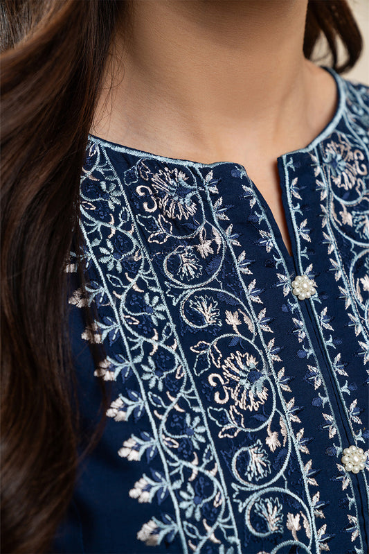 2 PIECE EMBROIDERED LAWN SUIT-NAVY SPRUCE (UNSTITCHED)