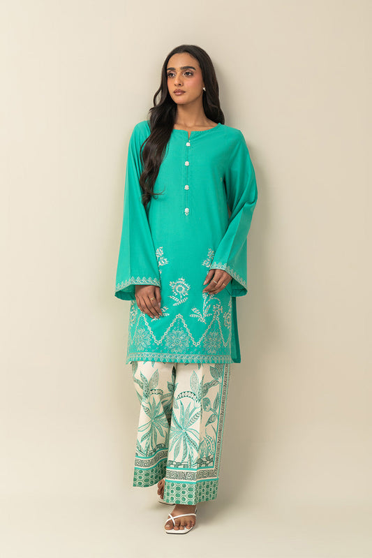 2 PIECE EMBROIDERED LAWN SUIT-MINT EDEN (UNSTITCHED)