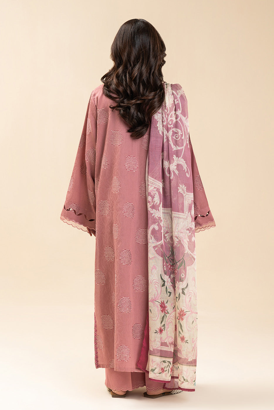 3 PICE EMBROIDERED LAWN SUIT-SALMON ROSE (UNSTITCHED)