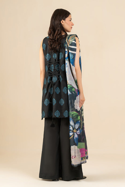 3 PIECE EMBROIDERED  REVERSE JACQUARD SUIT-EBONY FLORENCE (UNSTITCHED)