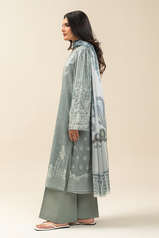 3 PIECE PRINTED LAWN SUIT-SAGE GIN (UNSTITCHED)