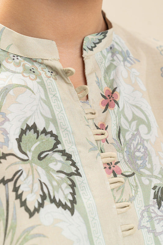 3 PIECE PRINTED LAWN SUIT-LEMON CRÈME (UNSTITCHED)