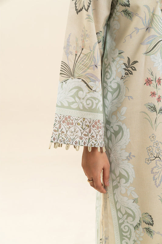 3 PIECE PRINTED LAWN SUIT-LEMON CRÈME (UNSTITCHED)