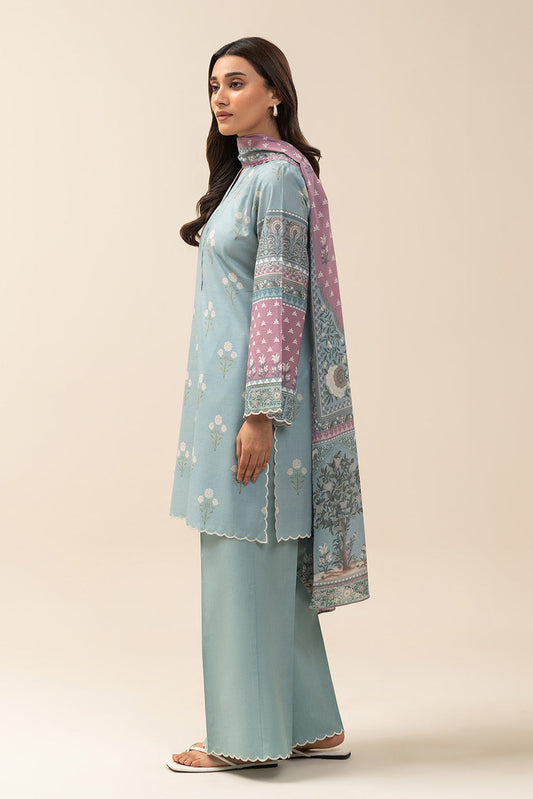 3 PIECE PRINTED LAWN SUIT-GLACIER BLUE (UNSTITCHED)