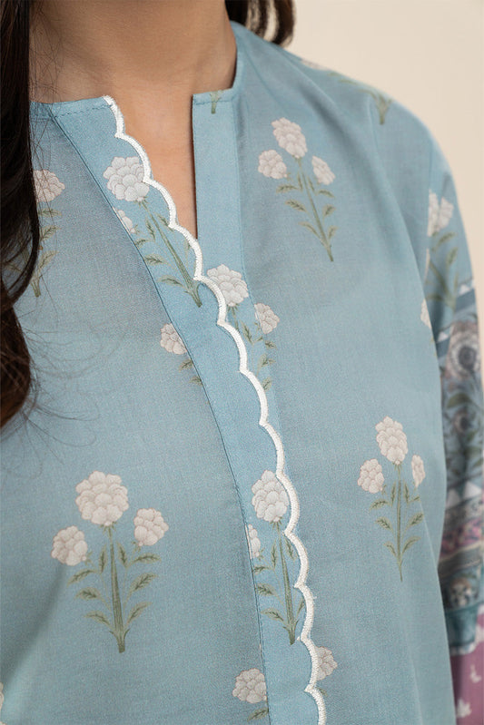 3 PIECE PRINTED LAWN SUIT-GLACIER BLUE (UNSTITCHED)