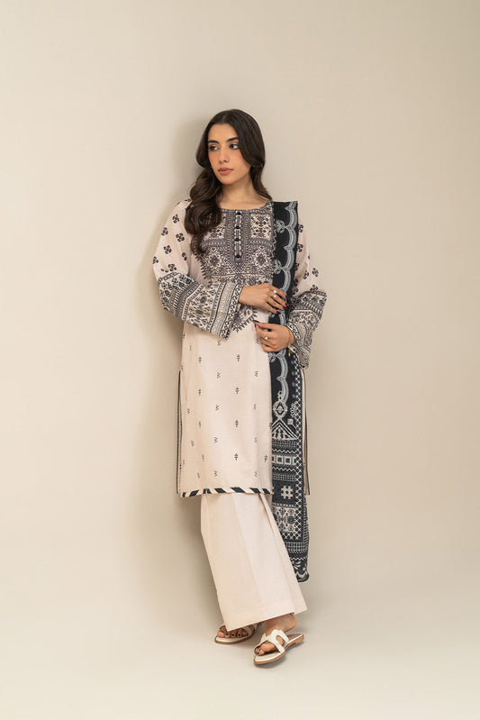 3 PIECE PRINTED LAWN SUIT-IVORY ALLURE (UNSTITCHED)