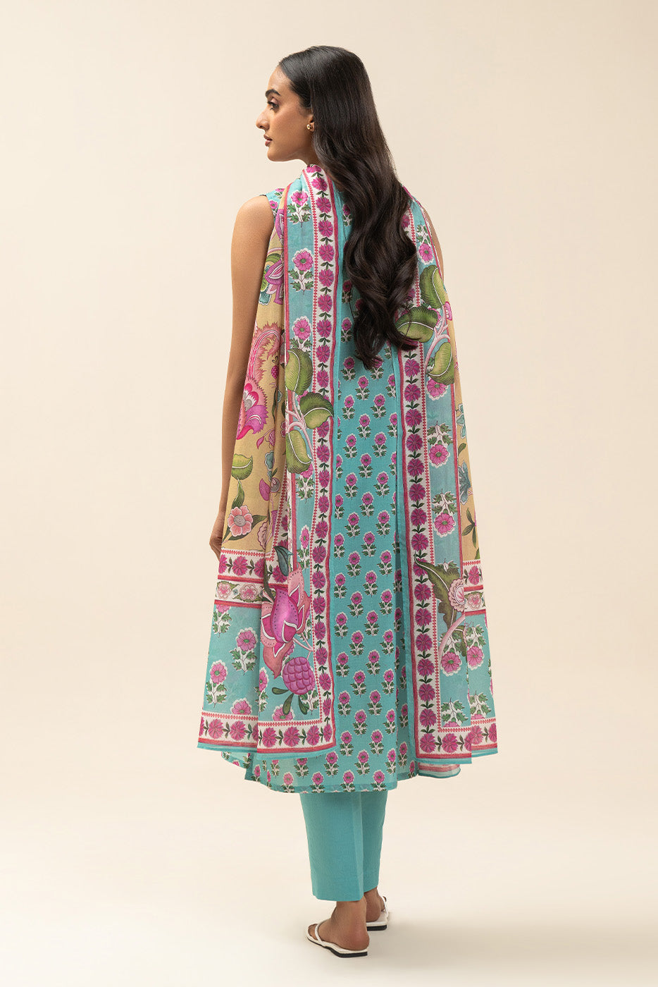 3 PIECE PRINTED LAWN SUIT-CYAN FANTASY (UNSTITCHED)