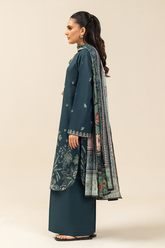3 PIECE PRINTED LAWN SUIT-MYSTIC TEAL (UNSTITCHED)