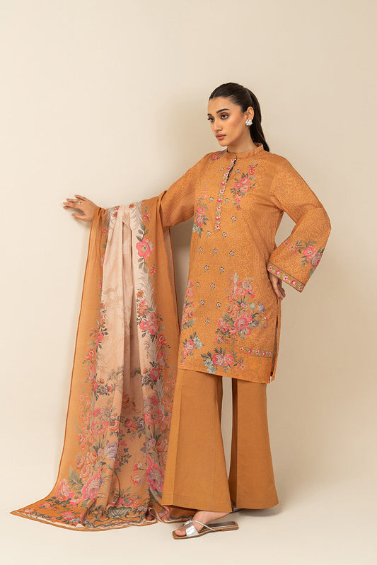 3 PIECE PRINTED LAWN SUIT-FALL FLORE (UNSTITCHED)